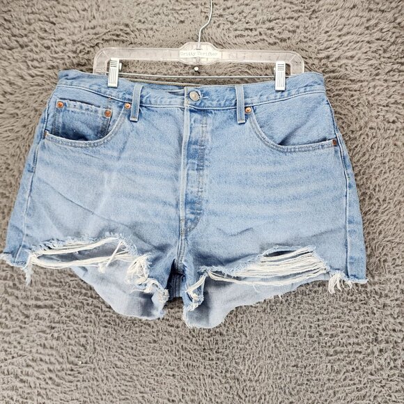 Levis Shorts Womens 34 501 Premium Big E Cotton Denim Button Fly Cutoff - Picture 2 of 16